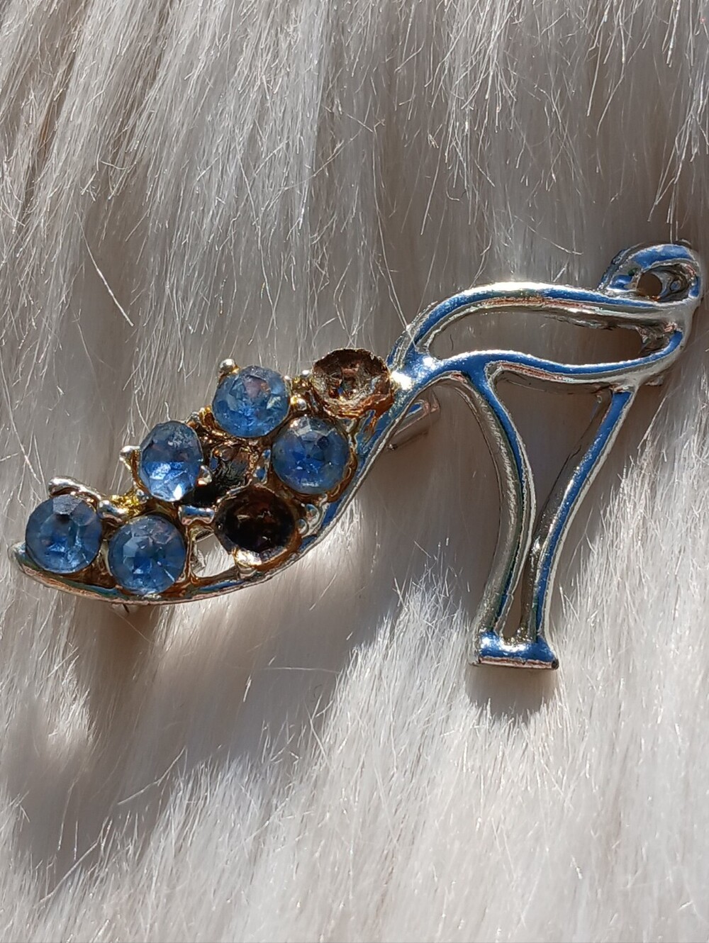 Vintage High Heel Shoe Brooch Pin Silver Blue Victorian Fashion Costume Jewelry